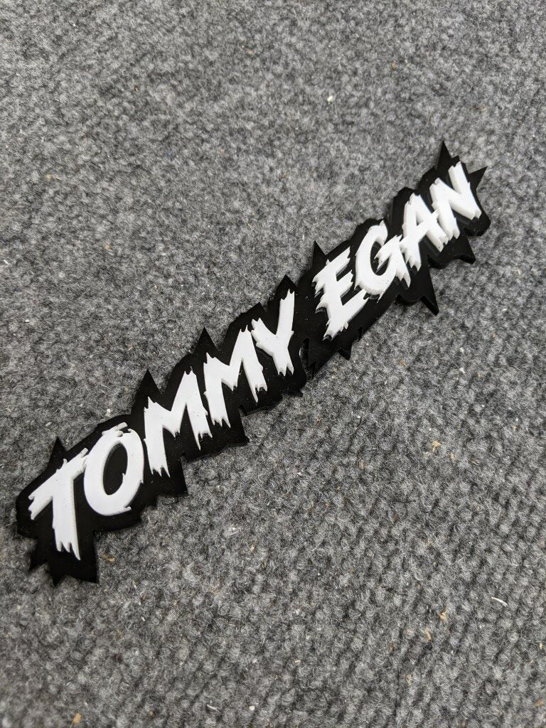 Tommy Egan Car Badge - White on Black - Atomic Car Concepts