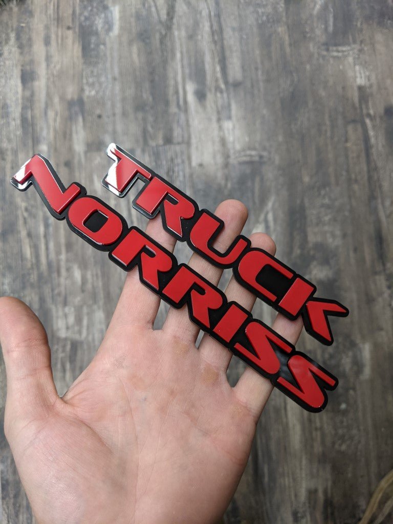 Truck Norriss Car Badge - Red On Gloss Black - OEM Font - Atomic Car Concepts