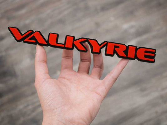 Valkyrie Car Badge - Red On Gloss Black - OEM Font - Atomic Car Concepts