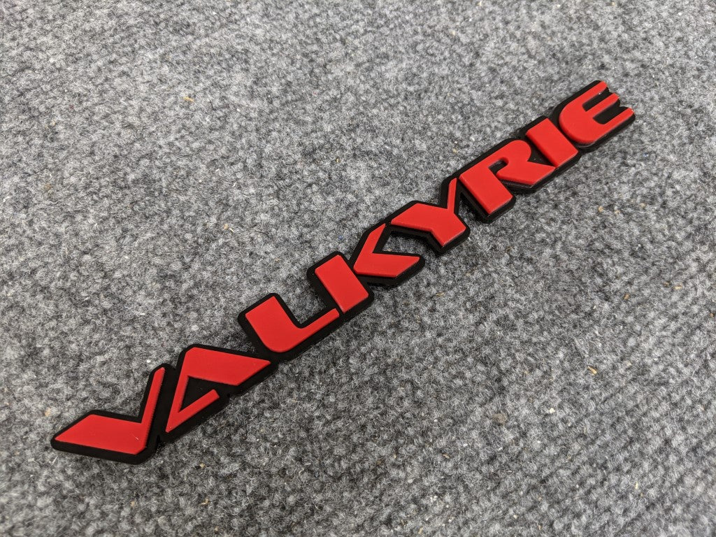 Valkyrie Car Badge - Red on Gloss Black - OEM Font - Atomic Car Concepts