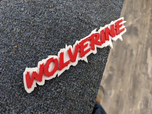 Wolverine Car Badge - Red On White - Lightning Font - Atomic Car Concepts