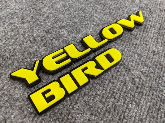 Yellow Bird Car Badge - Yellow on Gloss Black - OEM Font - Atomic Car Concepts