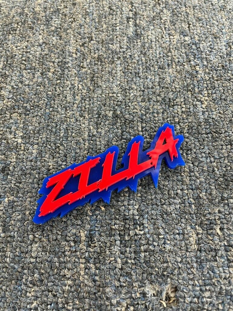 Zilla Car Badge - Red On Blue - Lightning Font - Atomic Car Concepts